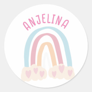 Boho arc-en-ciel rose enfants nom autocollant