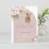 Boho Arc Floral Holy Cow Baby shower Invitation (Debout devant)