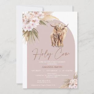 Boho Arc Floral Holy Cow Baby shower Invitation