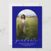 Boho Arch Afstuderen Invitation 2 foto's Navy Kaart (Voorkant)
