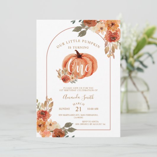 Boho Arch Automne Anniversaire Floral Invitation (Debout devant)