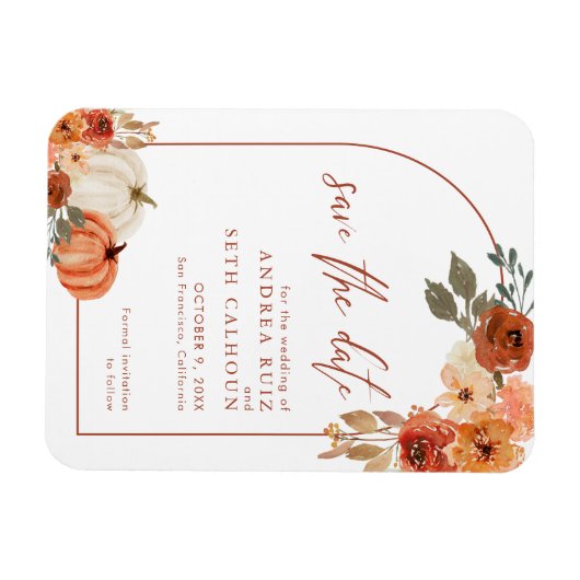 Boho Arch Autumn Pumpkin Terracotta Save the Date Magneet (Horizontaal)