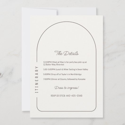 Boho Arch Bachelorette Party Invitation Itinéraire (Dos)