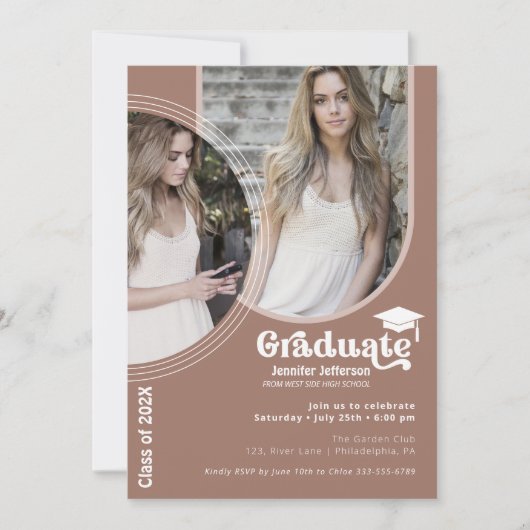 Boho Arch Chic Graduation tons terre invitation (Devant)