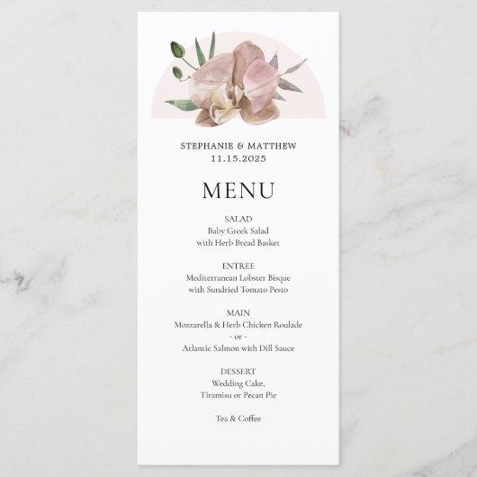 Boho Arch Dusty Orchids Floral Wedding Menu (Voorkant)