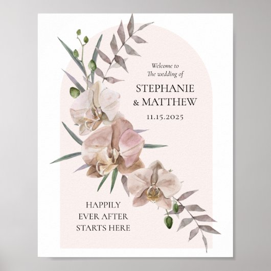Boho Arch Dusty Orchids Flowy Wedding Poster (Voorkant)