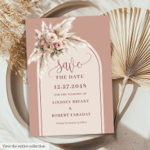 Boho Arch Dusty Pink Floral Save The Date Card