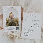 Boho Arch Eenvoudige bruiloft met RSVP QR-code Kaart