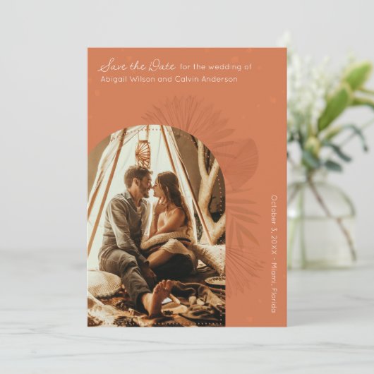 Boho Arch en Palm Terracotta sparen de Datum Kaart (Staand voorkant)