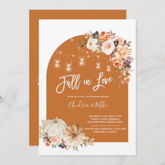 Boho Arch Fall in Love Couple Shower Invitation (Devant / Derrière)