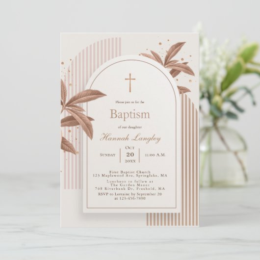 Boho Arch Floral Baptism Invitation (Debout devant)