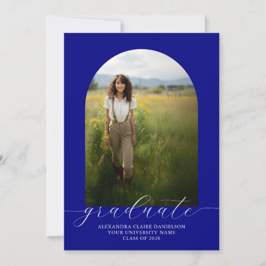 Boho Arch Graduation Invitation 2 Photos Marine (Devant)
