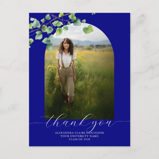 Boho Arch Ivy Navy Blue Afstudeerder Dank u Briefkaart (Voorkant)