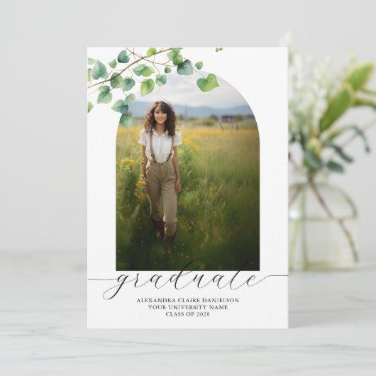 Boho Arch Ivy, wit Afstuderen Kaart (Staand voorkant)