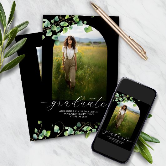 Boho Arch Ivy, zwart Afstuderen Kaart