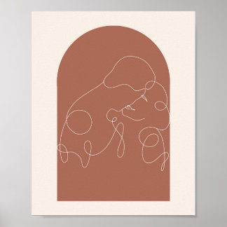 Boho Arch Kissing Continual Linear Line Art. 2 Poster