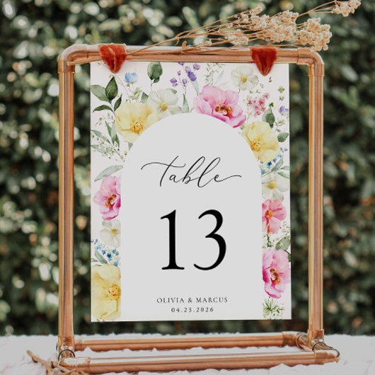 Boho Arch Kleurrijke Bloemen Bruiloft Tafel Nummer