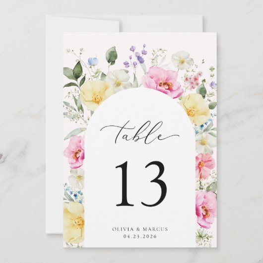 Boho Arch Kleurrijke Bloemen Bruiloft Tafel Nummer (Achterkant)