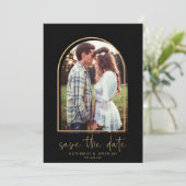 Boho Arch Minimalist Black Gold Save the Date (Staand voorkant)