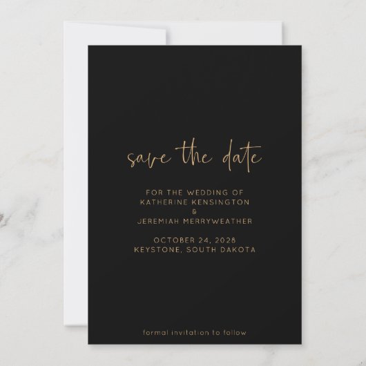 Boho Arch Minimalist Black Gold Save the Date (Achterkant)