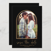 Boho Arch Minimalist Black Gold Save the Date (Voorkant / Achterkant)