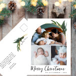 Boho Arch Modern Christmas Photo Collage<br><div class="desc">Cette carte postale moderne en arc de bouho photo collage Noël fait la carte de vacances parfaite! Le design bohème simple en noir et blanc présente une typographie manuscrite en lettres modernes avec un style chic minimaliste et une verdure hivernale aux accents faux or. Vous pouvez personnaliser le recto de...</div>
