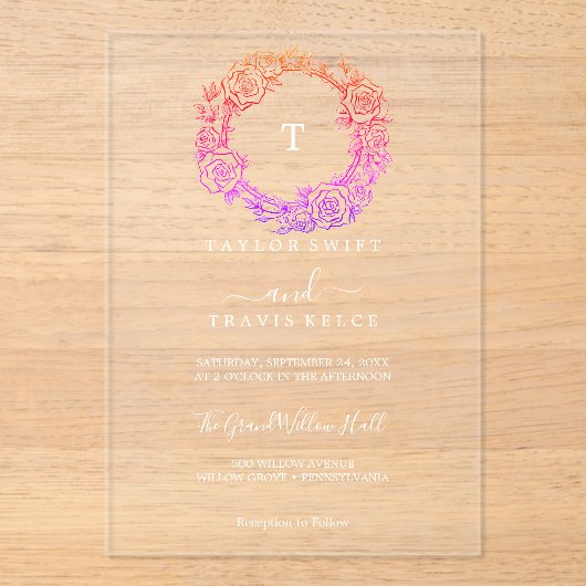 Boho Arch Monogramme Acrylique Invitation (Recto)