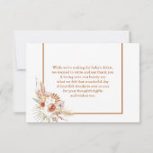 Boho Arch Pampas Carte de remerciements Baby showe (Dos)