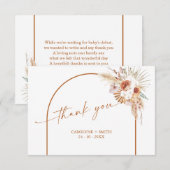 Boho Arch Pampas Carte de remerciements Baby showe (Devant / Derrière)
