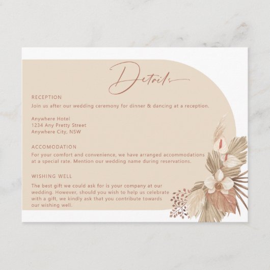 Boho Arch Pampas Détails de l'herbe Carte du boîti (Devant)