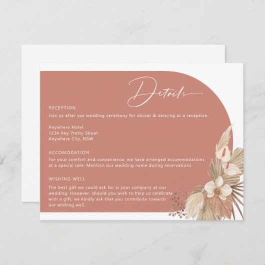 Boho Arch Pampas Détails de l'herbe Carte du boîti (Devant / Derrière)