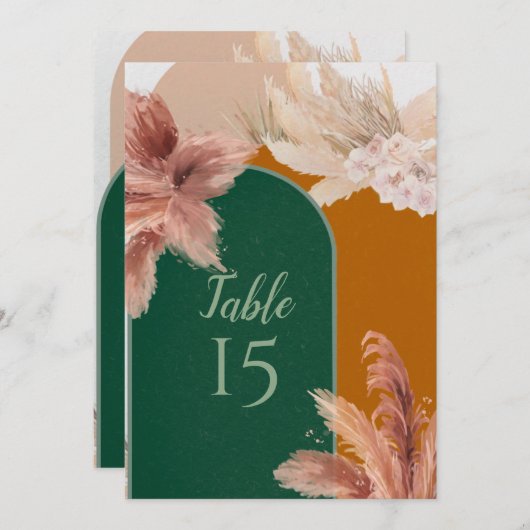 Boho Arch Pampas Gras Trouwtafel Nummers Kaart (Voorkant / Achterkant)