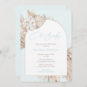 Boho Arch Pampas Grass Light Blue Boy Baby shower Kaart