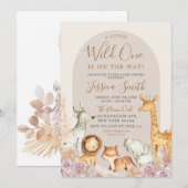 Boho Arch Pampas Grass Safari Wild Eén Baby shower Kaart (Voorkant / Achterkant)