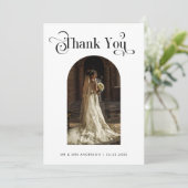 Boho Arch Photo & Retro Weddenschap Bedankkaart (Staand voorkant)