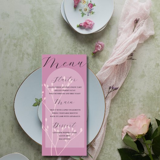 Boho Arch Pink Foliing Menu Mariage