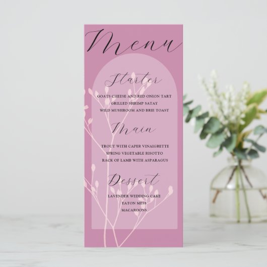 Boho Arch Pink Foliing Menu Mariage (Debout devant)