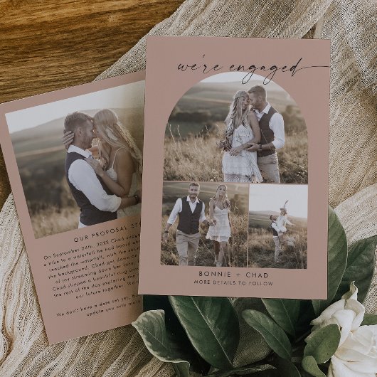 Boho Arch Salmon Voorstel Foto Collage Verloving Aankondiging