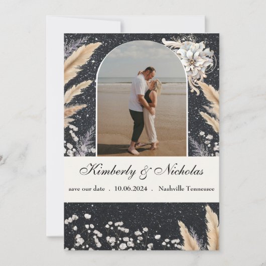 Boho Arch Sterrenhemel Pampas Bloemen Aarde Rustie Save The Date (Voorkant)