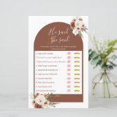 Boho Arch Terracota Il a dit Elle a dit Carte Jeux (Debout devant)