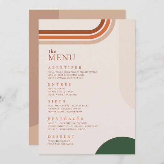 Boho Arch Terracotta Rust Beige Menu Dîner (Devant / Derrière)