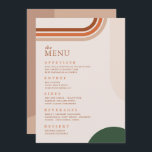 Boho Arch Terracotta Rust Beige Menu Dîner<br><div class="desc">Cartes de menu boho modernes aux formes arc. La couleur principale de la carte de menu est le beige,  avec des formes en arc dans les tons vert foncé,  rouille et terre cuite. Suivant les tendances modernes,  ce menu sera certainement un détail frappant sur la table. Collection : https://www.zazzle.com/collections/boho_arch_abstract_wedding_collection-119061662657911589</div>