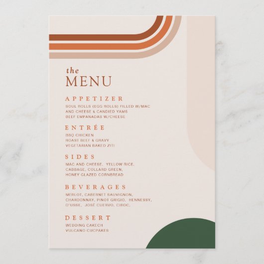 Boho Arch Terracotta Rust Beige Menu Dîner (Devant)