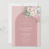 Boho Arch Tropical Floral Dusty Roos Wedding Kaart (Voorkant)
