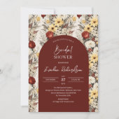 Boho arch waterverf karmozijnrood geel wilde bloem kaart (Voorkant)