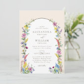 Boho Arch Waterverf Wildflower Bruiloft Kaart (Staand voorkant)