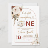 Boho Arch White Pumpkin 1st Birthday Pampas Grass Kaart (Voorkant)