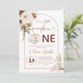 Boho Arch White Pumpkin 1st Birthday Pampas Grass Kaart (Staand voorkant)