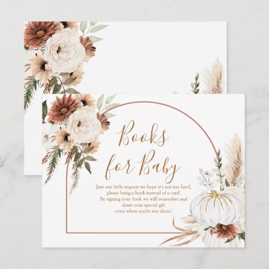 Boho Arch White Pumpkin - Breng een boekenbrokje Uitnodiging Briefkaart (Voorkant / Achterkant)