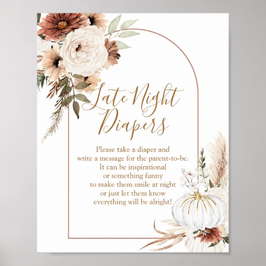 Boho Arch White Pumpkin Floral Night Diapers Poster (Voorkant)